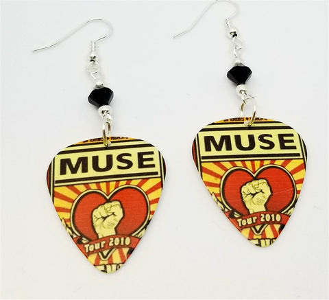 Muse The Resistance Tour 2010 Guitar Pick Earrings with Black Swarovski Crystals