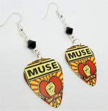 Muse The Resistance Tour 2010 Guitar Pick Earrings with Black Swarovski Crystals