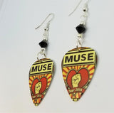 Muse The Resistance Tour 2010 Guitar Pick Earrings with Black Swarovski Crystals