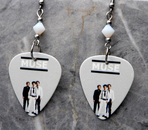 Muse Guitar Pick Earrings with White Swarovski Crystals