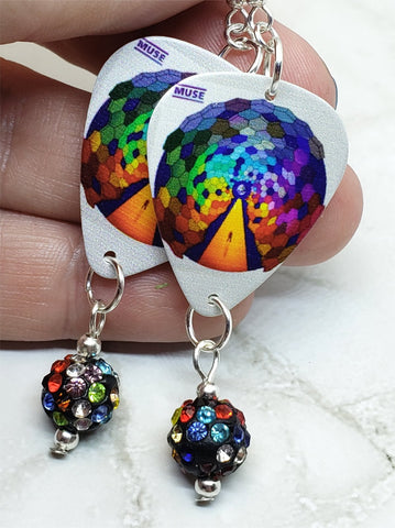 Muse The Resistance Guitar Pick Earrings with MultiColor Pave Bead Dangles