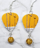 Muse Origin of Symmetry Guitar Pick Earrings with Orange Pave Bead Dangles