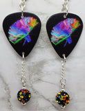 Muse The 2nd Law Guitar Pick Earrings with MultiColor Pave Bead Dangles