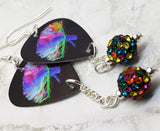 Muse The 2nd Law Guitar Pick Earrings with MultiColor Pave Bead Dangles