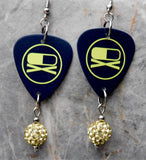 My Chemical Romance Guitar Pick Earrings with Jonquil Pave Bead Dangles