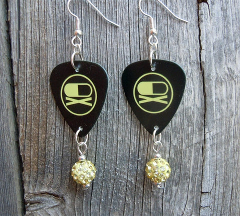 My Chemical Romance Guitar Pick Earrings with Jonquil Pave Bead Dangles