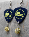 My Chemical Romance Guitar Pick Earrings with Jonquil Pave Bead Dangles