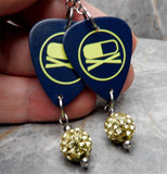 My Chemical Romance Guitar Pick Earrings with Jonquil Pave Bead Dangles