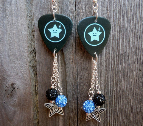 My Chemical Romance Star Guitar Pick Earrings with Star Charm and Pave Dangles