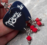 My Chemical Romance Three Cheers for Sweet Revenge Guitar Pick Earrings with Red Swarovski Crystal Dangles