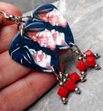 My Chemical Romance Three Cheers for Sweet Revenge Guitar Pick Earrings with Red Swarovski Crystal Dangles