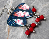 My Chemical Romance Three Cheers for Sweet Revenge Guitar Pick Earrings with Red Swarovski Crystal Dangles