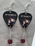 My Chemical Romance Three Cheers for Sweet Revenge Guitar Pick Earrings with Deep Red Pave Bead Dangles