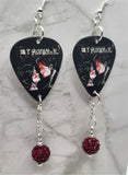 My Chemical Romance Three Cheers for Sweet Revenge Guitar Pick Earrings with Deep Red Pave Bead Dangles