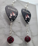 My Chemical Romance Three Cheers for Sweet Revenge Guitar Pick Earrings with Deep Red Pave Bead Dangles
