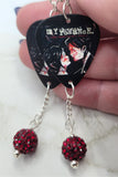 My Chemical Romance Three Cheers for Sweet Revenge Guitar Pick Earrings with Deep Red Pave Bead Dangles
