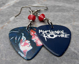 My Chemical Romance Three Cheers for Sweet Revenge Guitar Pick Earrings with Red Swarovski Crystals