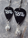 My Chemical Romance Guitar Pick Earrings with White Pave Bead Dangles