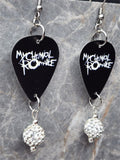 My Chemical Romance Guitar Pick Earrings with White Pave Bead Dangles