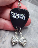 My Chemical Romance Guitar Pick Earrings with White Pave Bead Dangles