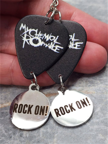 My Chemical Romance Guitar Pick Earrings with Stainless Steel Rock On Charms