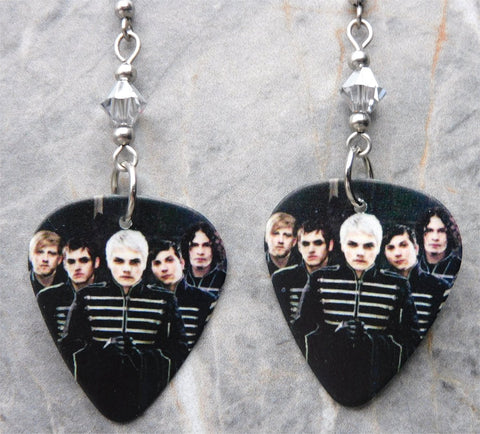 My Chemical Romance MCR Guitar Pick Earrings with Silver Swarovski Crystals