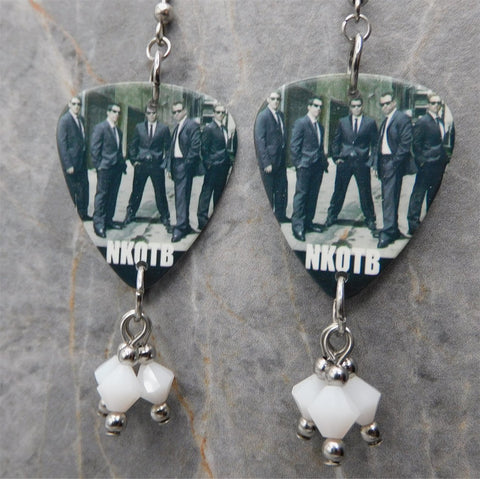 New Kids on the Block Guitar Pick Earrings with White Swarovski Crystal Dangles