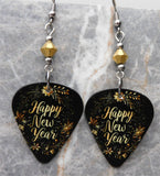 Happy New Year Guitar Pick Earrings with Gold Swarovski Crystals