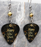 Happy New Year Guitar Pick Earrings with Gold Swarovski Crystals