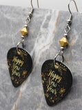 Happy New Year Guitar Pick Earrings with Gold Swarovski Crystals