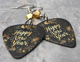 Happy New Year Guitar Pick Earrings with Gold Swarovski Crystals