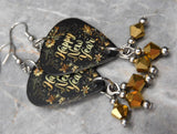 Happy New Year Guitar Pick Earrings with Gold Swarovski Crystals Dangles