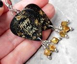 Happy New Year Guitar Pick Earrings with Gold Swarovski Crystals Dangles