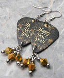 Happy New Year Guitar Pick Earrings with Gold Swarovski Crystals Dangles