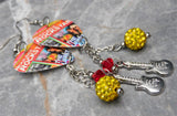 Nickelback Rockstar Guitar Pick Earrings with Swarovski Crystal, Pave Bead, and Stainless Steel Charm Dangles