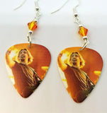 Nickelback's Chad Kroeger Guitar Pick Earrings with Fire Opal Swarovski Crystals