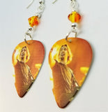 Nickelback's Chad Kroeger Guitar Pick Earrings with Fire Opal Swarovski Crystals