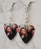 Nickelback Group Picture Guitar Pick Earrings with Clear Swarovski Crystals