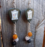 Jack Skellington and Sally Nightmare Before Christmas Guitar Pick Earrings with Pave Bead Dangles