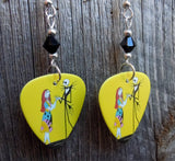 Jack Skellington and Sally The Nightmare Before Christmas Scene Guitar Pick Earrings with Black Swarovski Crystals