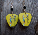 Jack Skellington and Sally The Nightmare Before Christmas Scene Guitar Pick Earrings with Black Swarovski Crystals