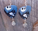 Jack Skellington The Nightmare Before Christmas Guitar Pick Earrings with Black and White Pave Bead Dangles