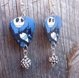 Jack Skellington The Nightmare Before Christmas Guitar Pick Earrings with Black and White Pave Bead Dangles