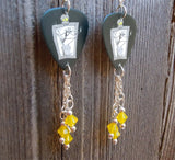 Jack Skellington on A Grave Guitar Pick Earrings with Yellow Opal Swaovski Crystal Dangles