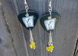 Jack Skellington on A Grave Guitar Pick Earrings with Yellow Opal Swaovski Crystal Dangles