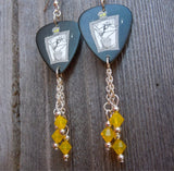 Jack Skellington on A Grave Guitar Pick Earrings with Yellow Opal Swaovski Crystal Dangles