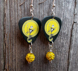 A Nightmare Before Christmas Jack Skellington Guitar Pick Earrings with Yellow Pave Bead Dangles