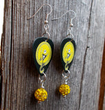 A Nightmare Before Christmas Jack Skellington Guitar Pick Earrings with Yellow Pave Bead Dangles