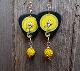 A Nightmare Before Christmas Jack Skellington Guitar Pick Earrings with Yellow Pave Bead Dangles