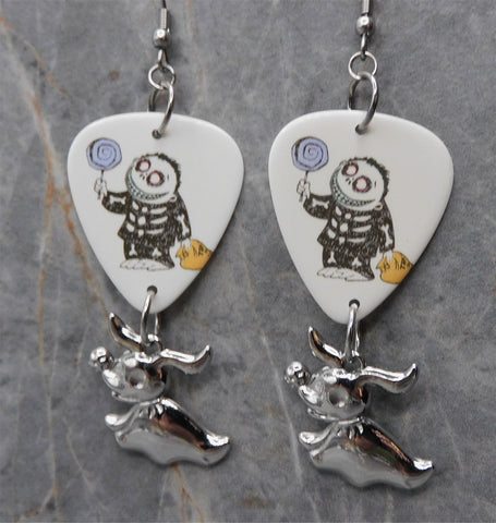 The Nightmare Before Christmas Trick or Treat Boy Guitar Pick Earrings with Zero The Dog Dangles